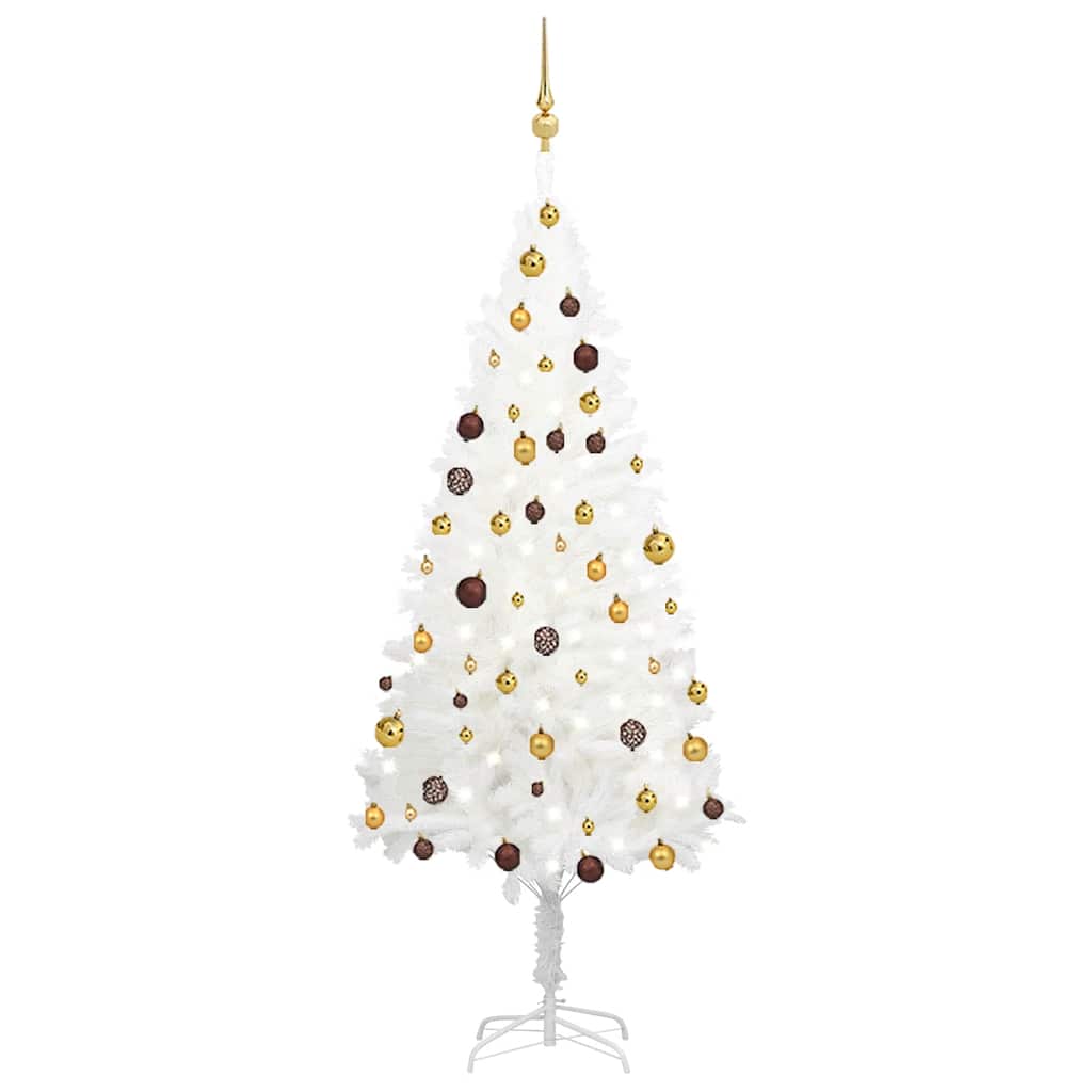 Árbol de navidad preiluminado con luces y bolas blanco 180 cm v6350 Vetonek