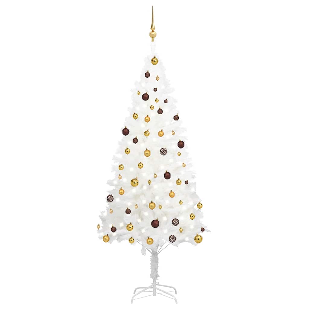 Árbol de navidad preiluminado con luces y bolas blanco 210 cm v6367 Vetonek