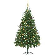 Árbol de navidad preiluminado con luces y bolas verde 210 cm v6435 Vetonek