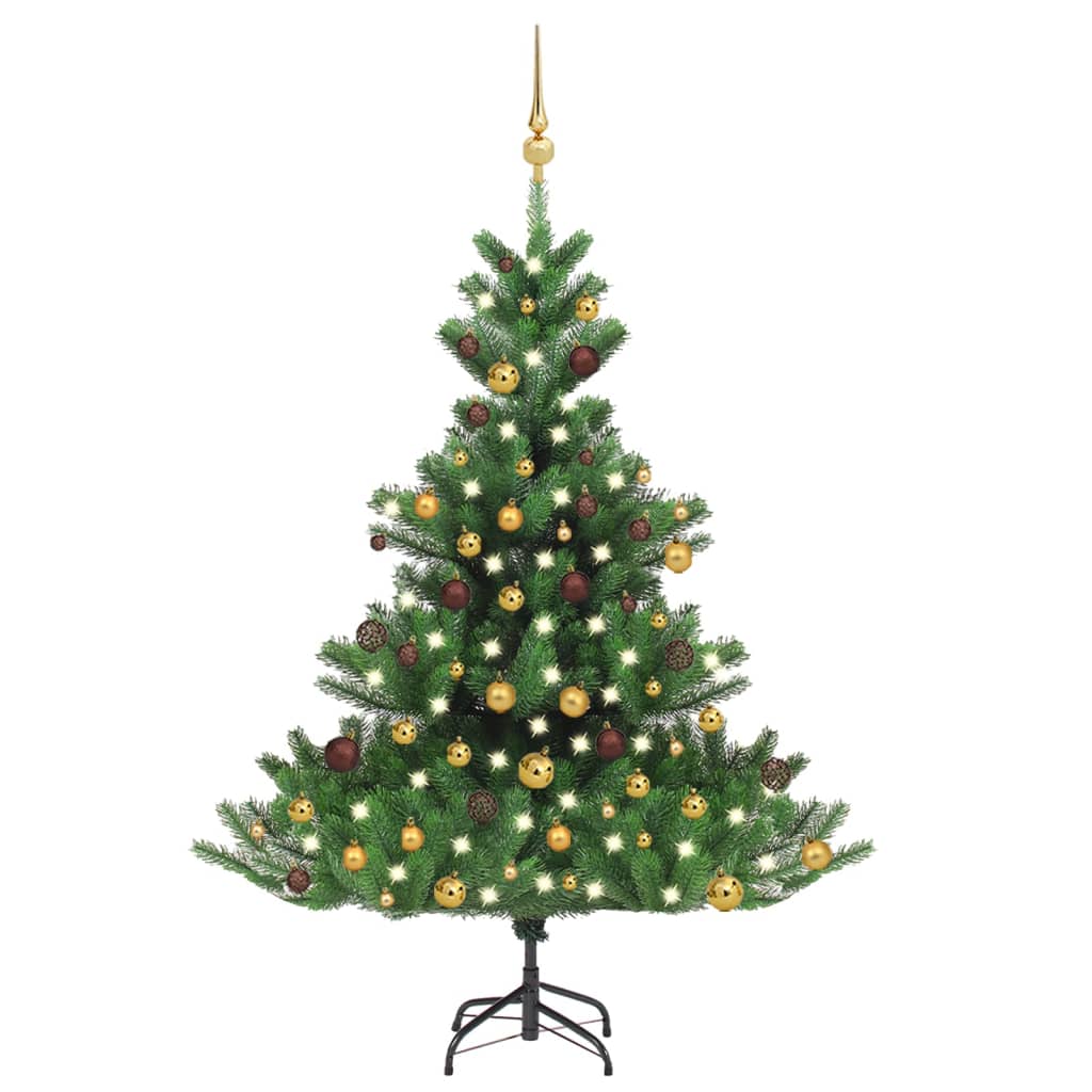 Árbol de Navidad abeto Nordmann con LEDs y bolas verde 120 cm