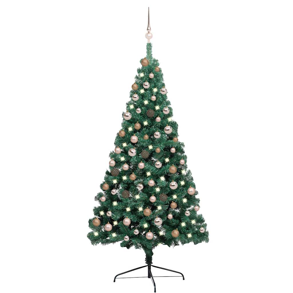 Vetonek Medio árbol de Navidad con luces y bolas verde 180 cm