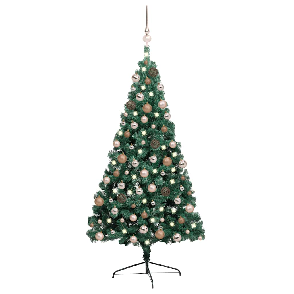 Vetonek Medio árbol de Navidad con luces y bolas verde 240 cm