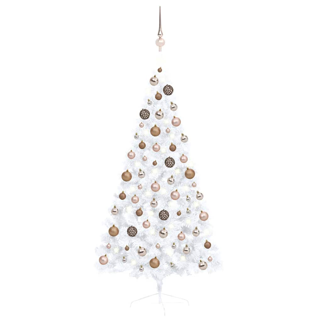 Vetonek Medio árbol de Navidad con luces y bolas blanco 150 cm