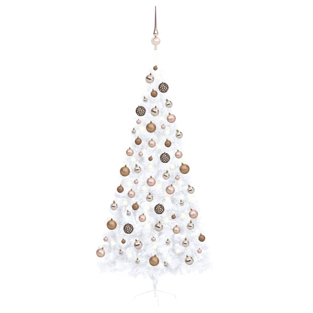 Vetonek Medio árbol de Navidad con luces y bolas blanco 120 cm