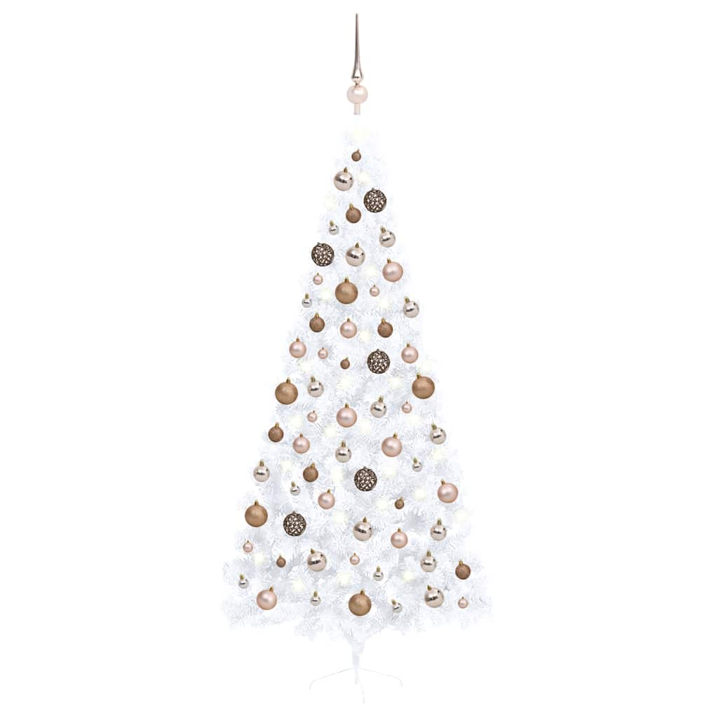 Vetonek Medio árbol de Navidad con luces y bolas blanco 240 cm