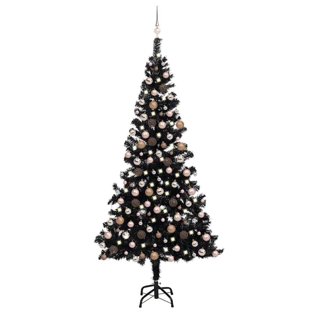 Árbol de navidad preiluminado con luces y bolas negro 210 cm v6787 Vetonek