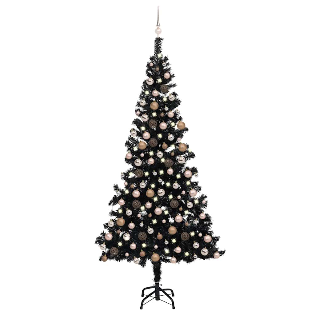 Árbol de navidad preiluminado con luces y bolas negro 240 cm v6794 Vetonek
