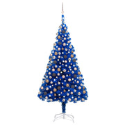 Árbol de navidad preiluminado con luces y bolas azul 210 cm v6831 Vetonek