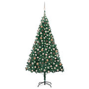 Árbol de navidad preiluminado con luces y bolas verde 210 cm v7104 Vetonek