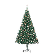 Árbol de navidad preiluminado con luces y bolas verde 240 cm v7111 Vetonek