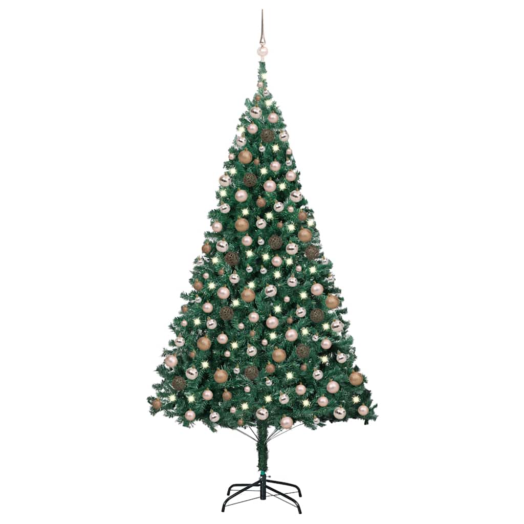 Árbol de navidad preiluminado con luces y bolas verde 240 cm v7111 Vetonek