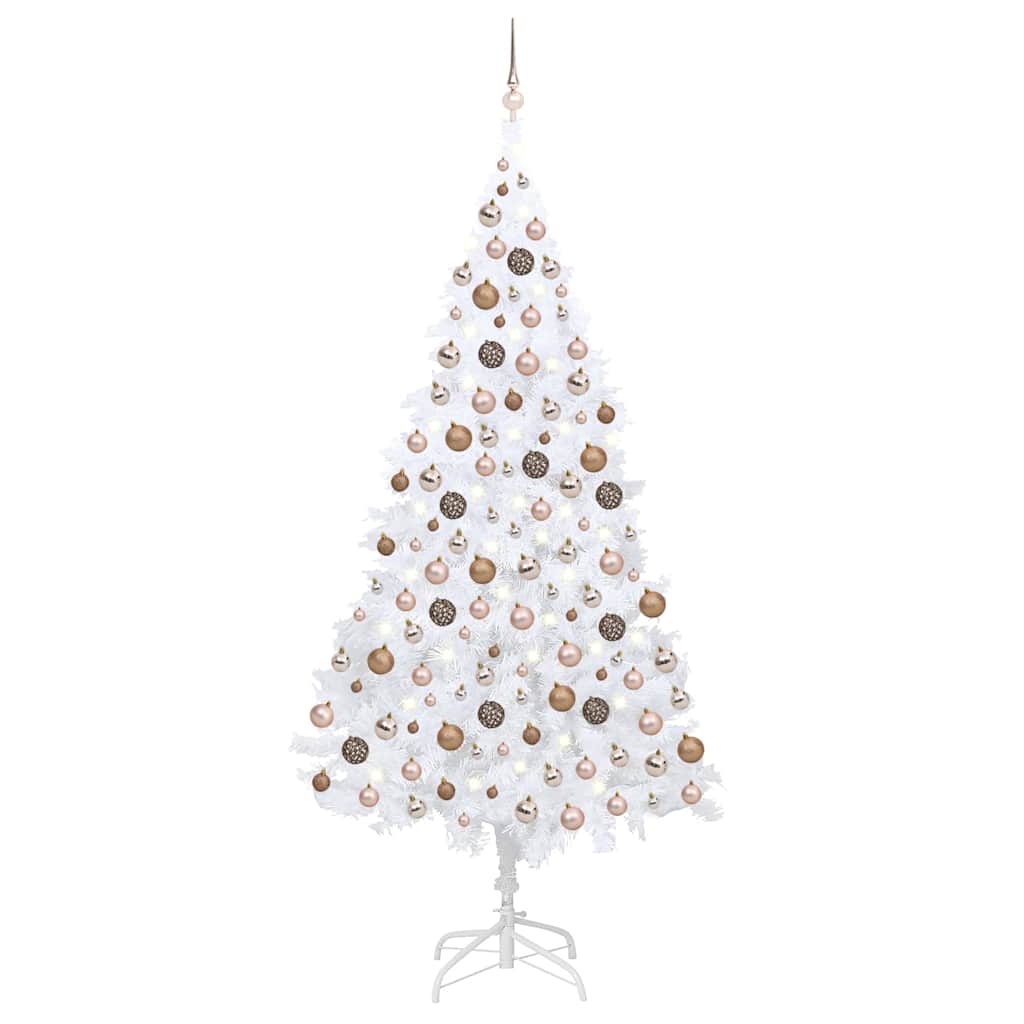 Árbol de navidad preiluminado con luces y bolas blanco 210 cm v7159 Vetonek