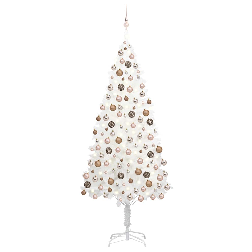 Árbol de navidad preiluminado con luces y bolas blanco 210 cm v7227 Vetonek