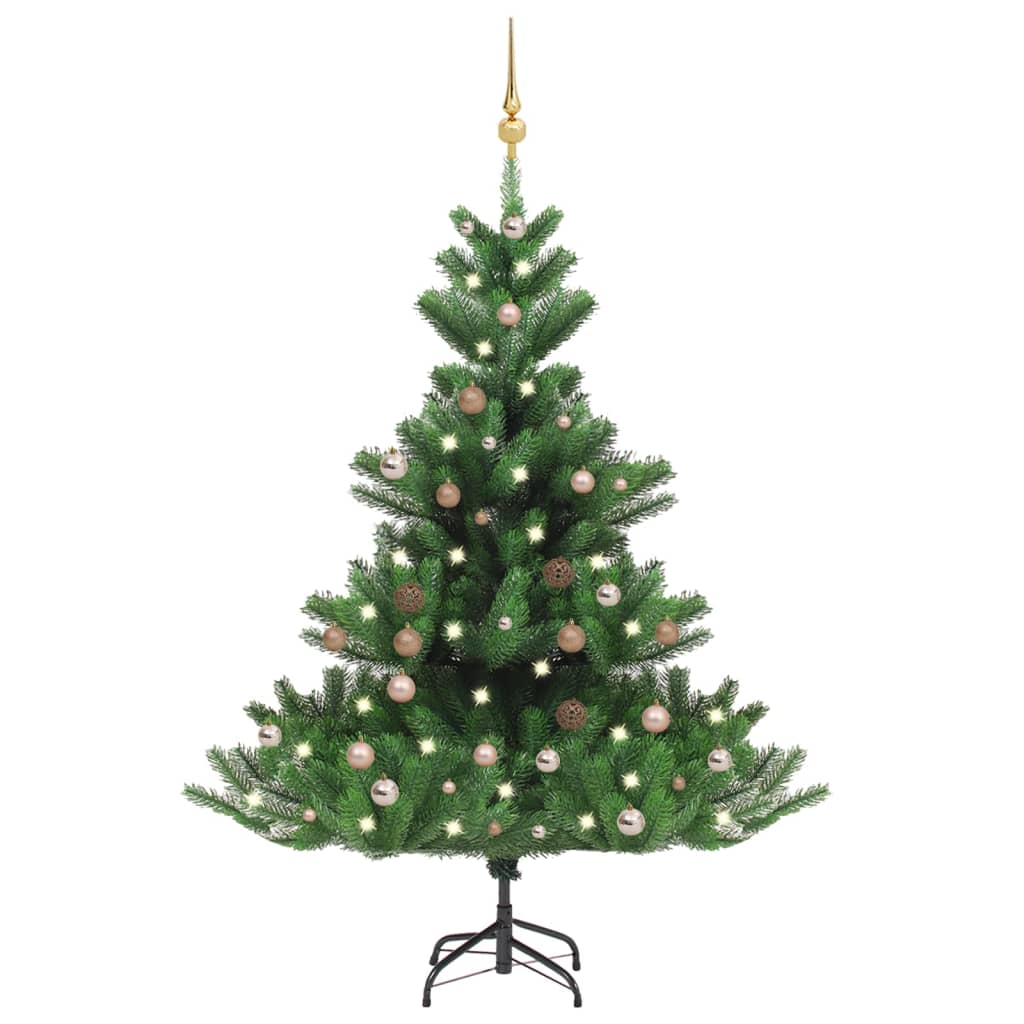 Árbol de Navidad abeto Nordmann con LEDs y bolas verde 180 cm