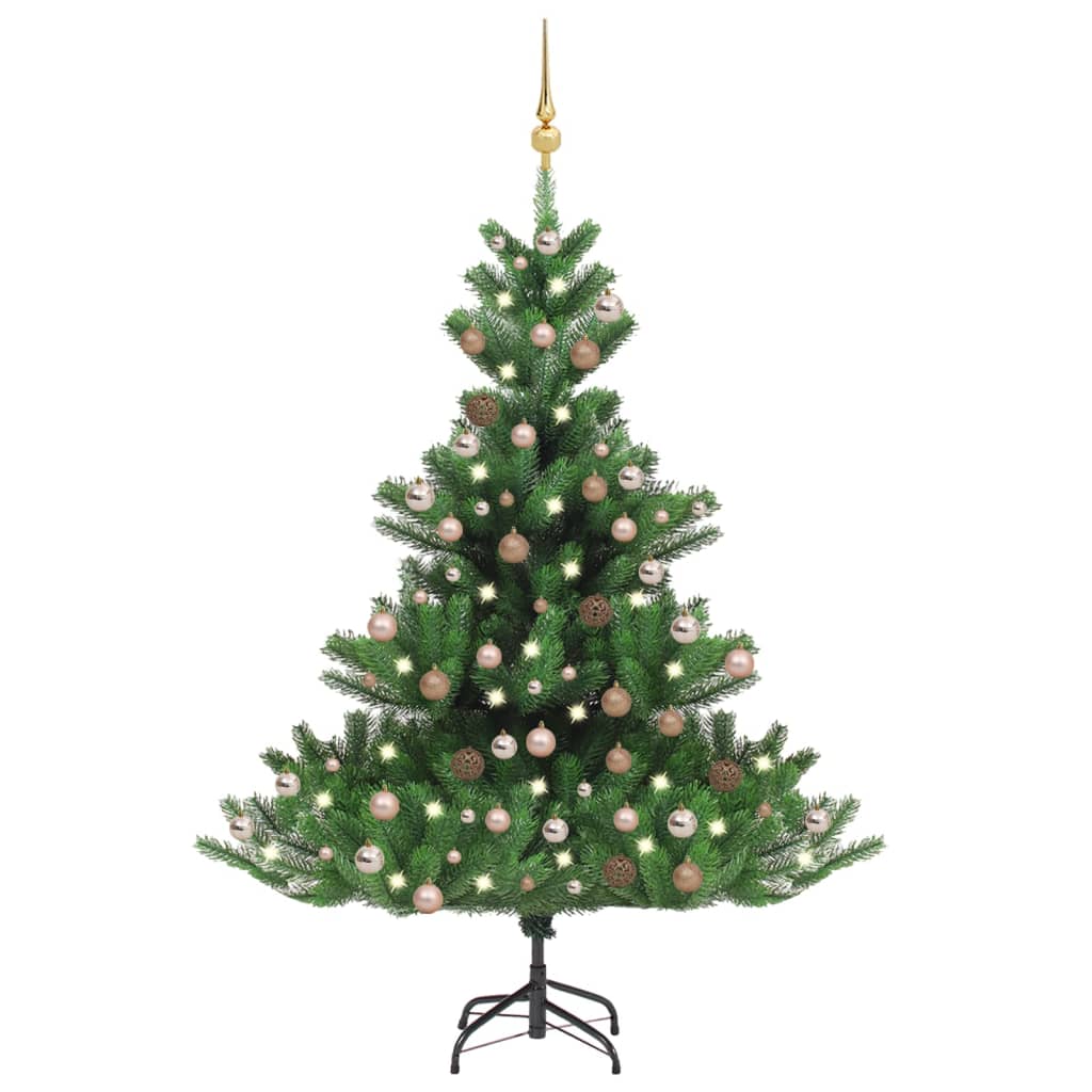 Árbol de Navidad abeto Nordmann con LEDs y bolas verde 210 cm