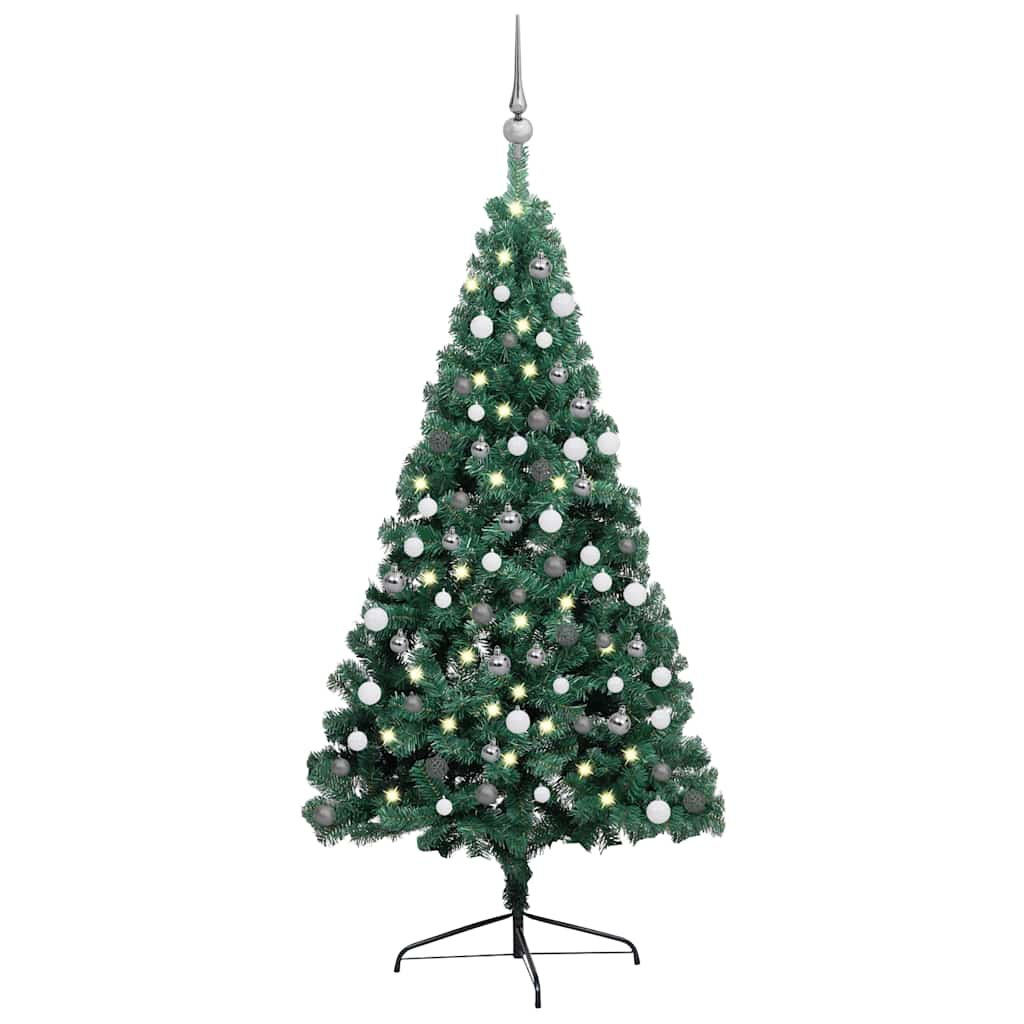 Vetonek Medio árbol de Navidad con luces y bolas verde 120 cm