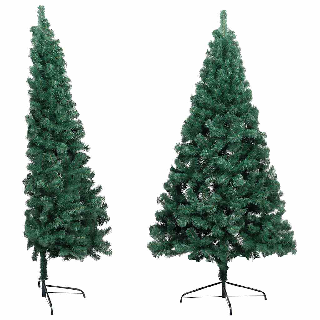 Demi-arbre de Noël avec des lumières et des boules vertes 150 cm