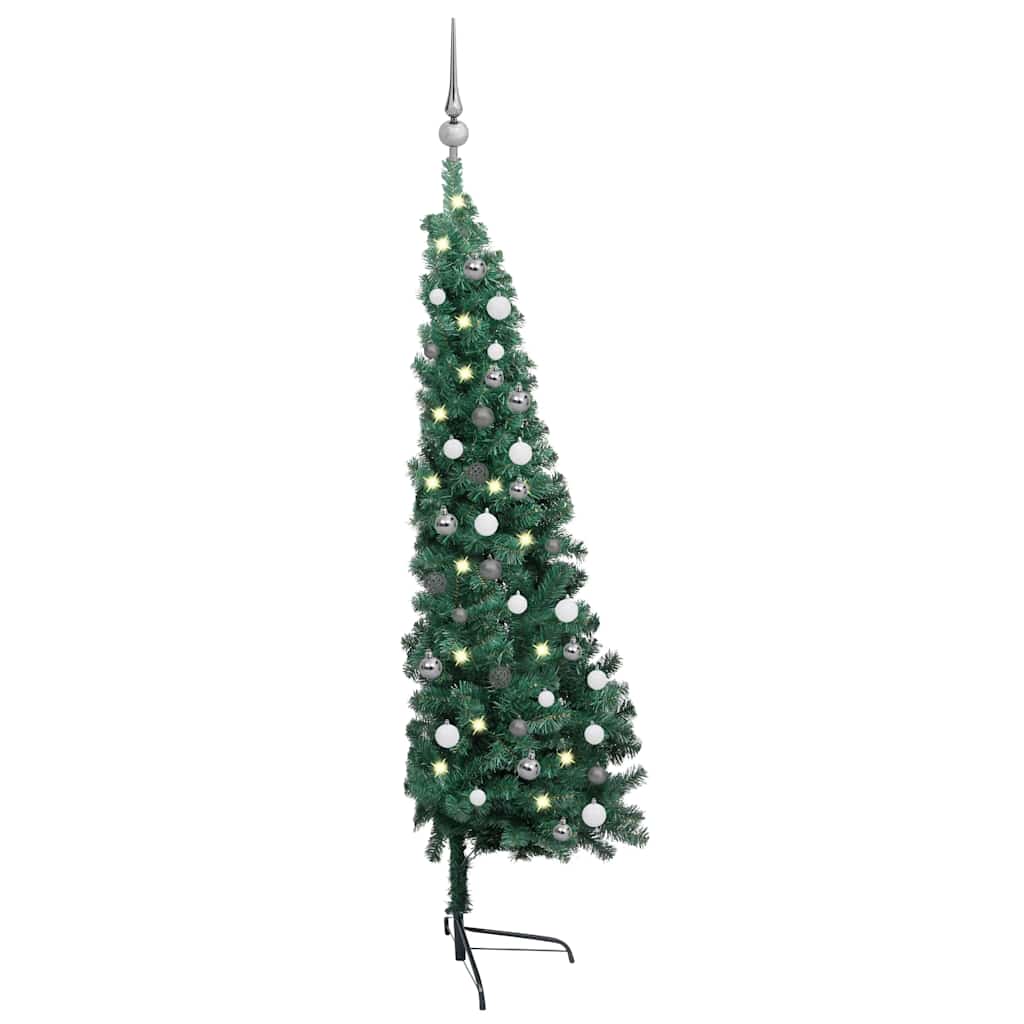 Medio árbol de navidad con luces y bolas verde 210 cm v7395 Vetonek