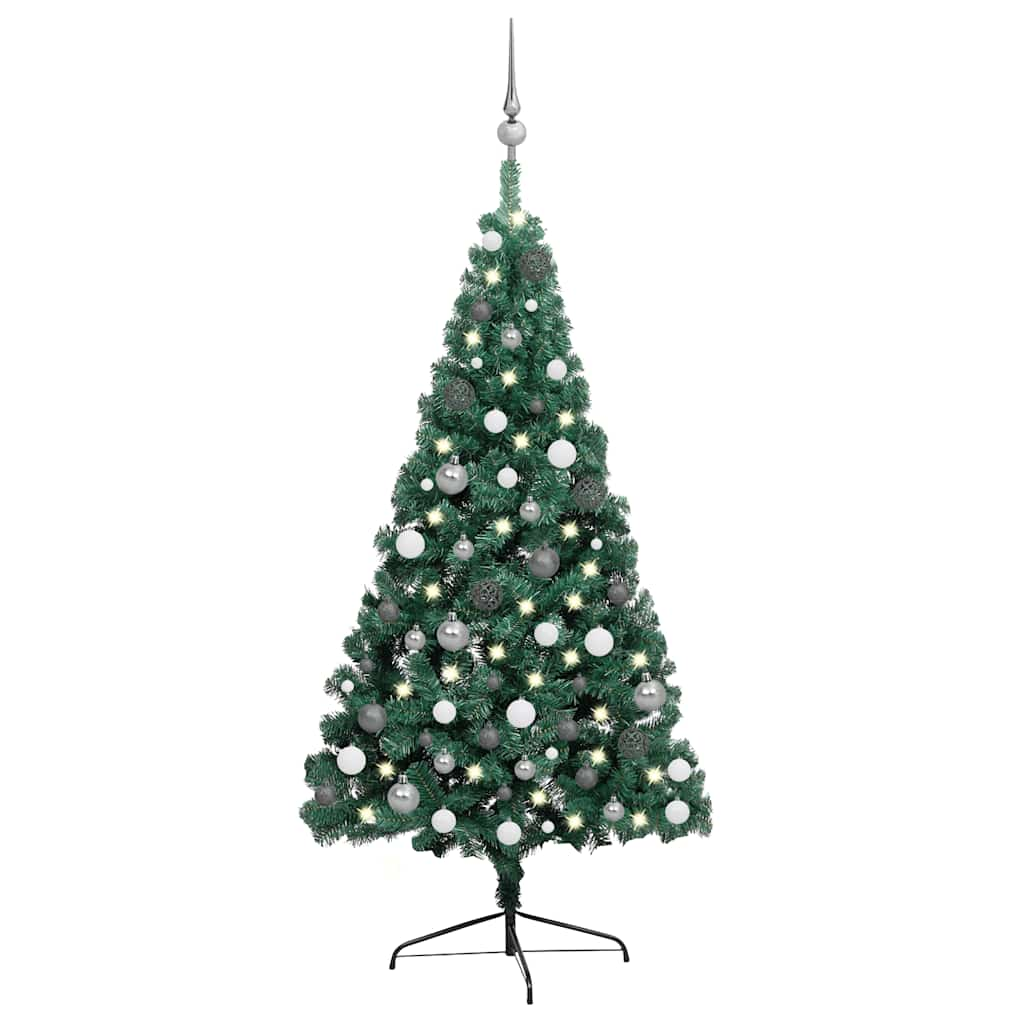 Vetonek Medio árbol de Navidad con luces y bolas verde 240 cm