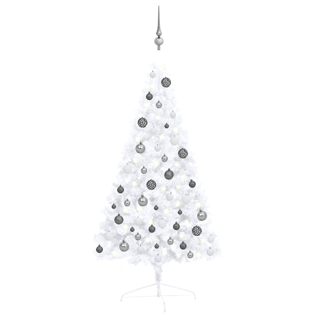 Vetonek Medio árbol de Navidad con luces y bolas blanco 120 cm