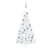 Medio árbol de navidad con luces y bolas blanco 150 cm v7425 Vetonek