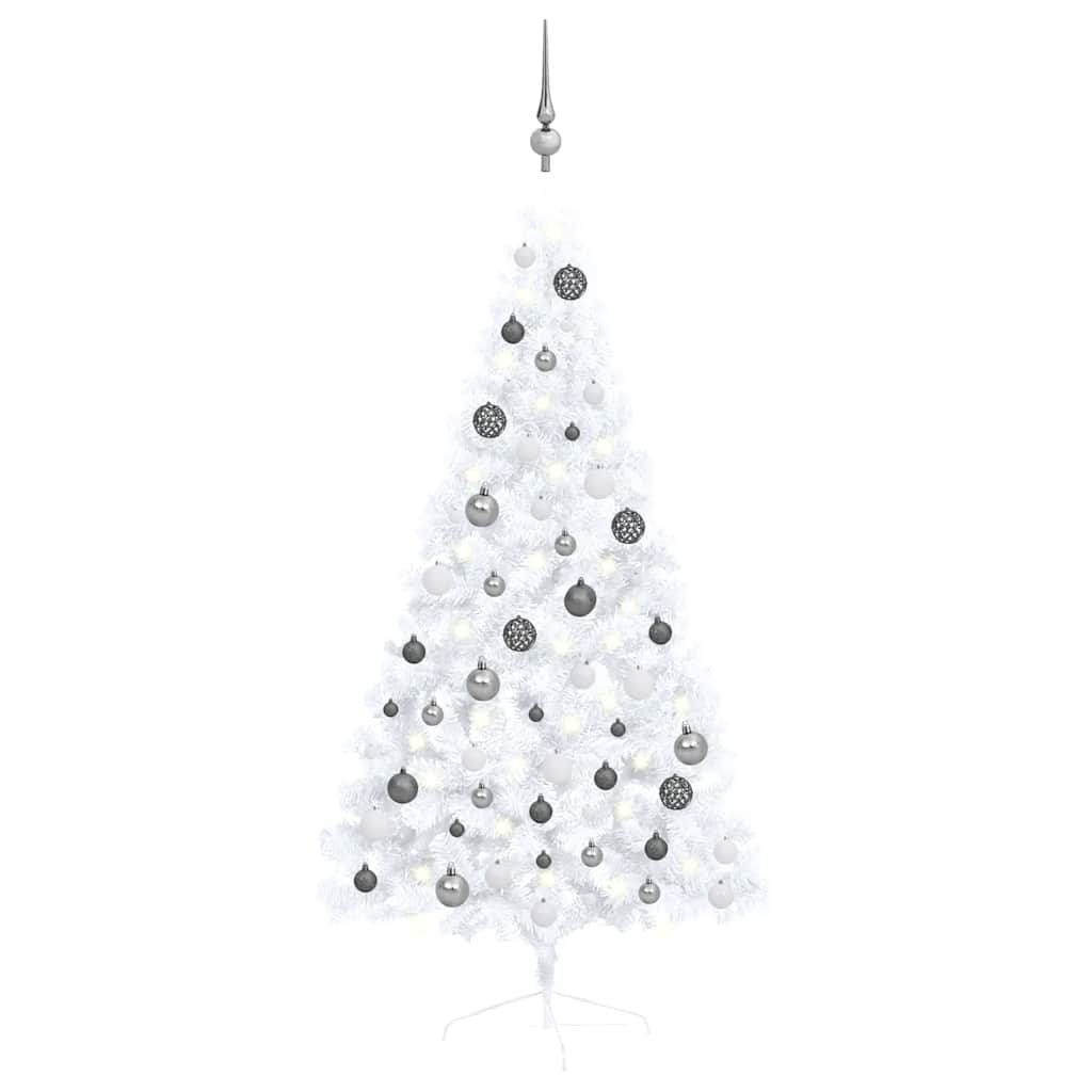 Medio árbol de navidad con luces y bolas blanco 150 cm v7425 Vetonek