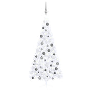 Medio árbol de navidad con luces y bolas blanco 180 cm v7432 Vetonek