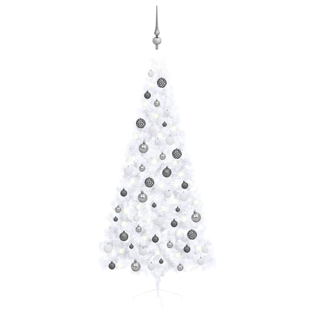 Medio árbol de navidad con luces y bolas blanco 180 cm v7432 Vetonek