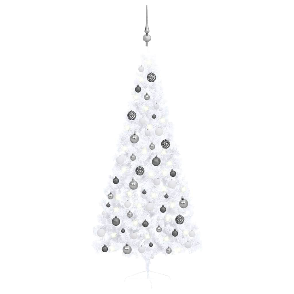 Vetonek Medio árbol de Navidad con luces y bolas blanco 180 cm