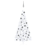 Medio árbol de navidad con luces y bolas blanco 120 cm v7449 Vetonek