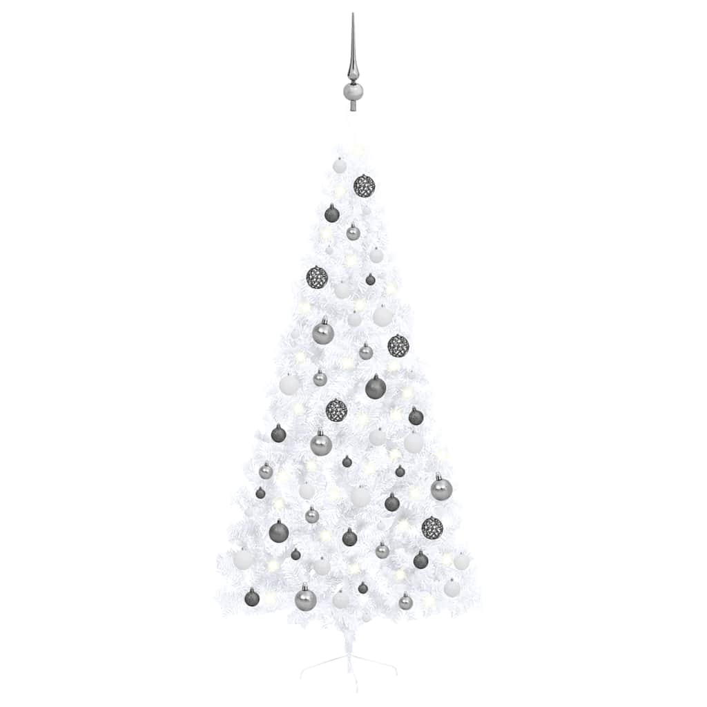 Vetonek Medio árbol de Navidad con luces y bolas blanco 120 cm