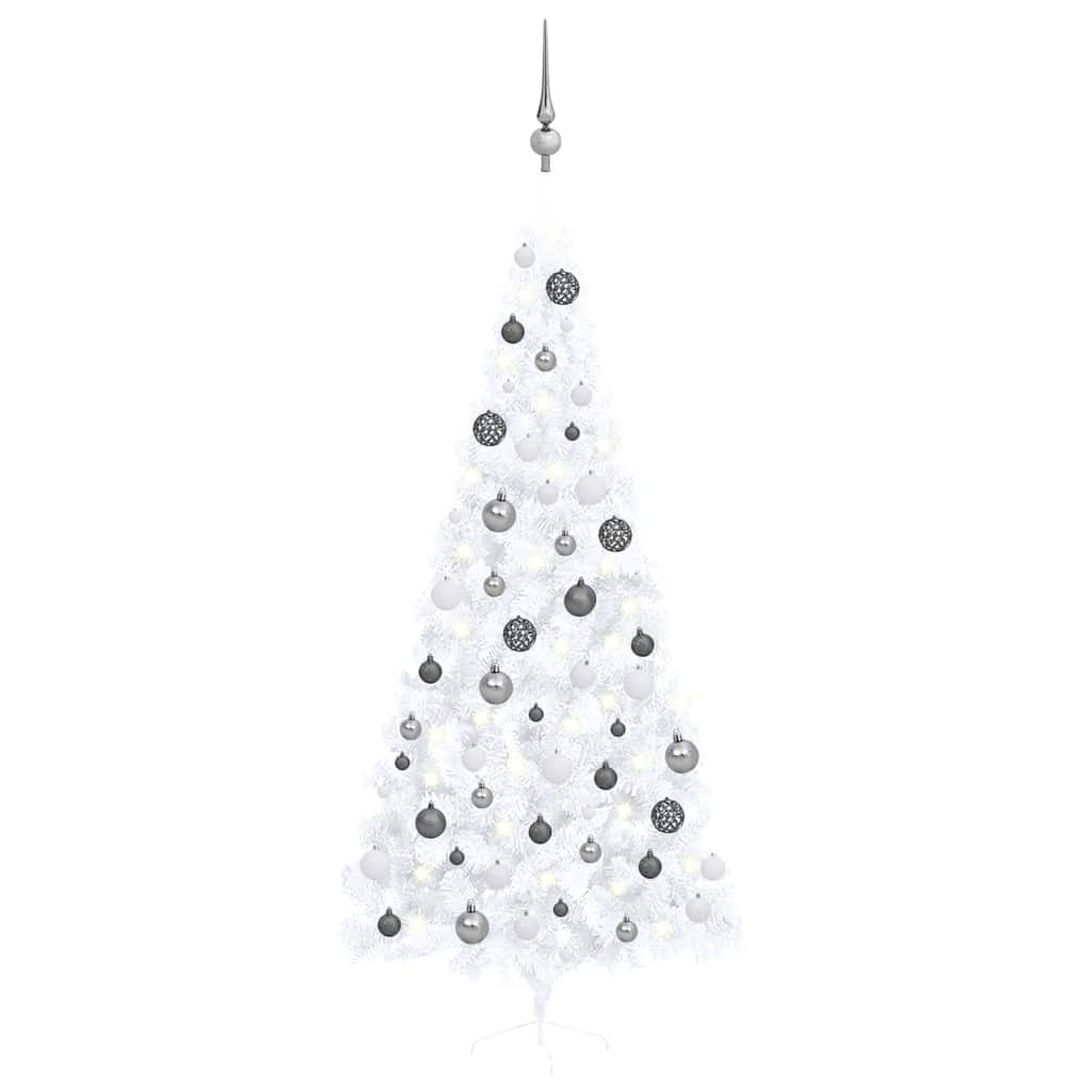 Vetonek Medio árbol de Navidad con luces y bolas blanco 240 cm