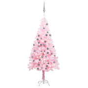 Árbol de navidad preiluminado con luces y bolas rosa 150 cm v7579 Vetonek