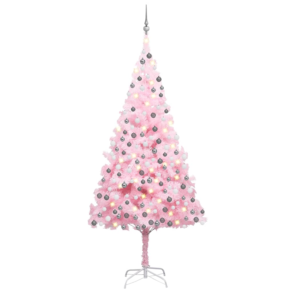 Árbol de navidad preiluminado con luces y bolas rosa 210 cm v7593 Vetonek