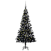 Árbol de navidad preiluminado con luces y bolas negro 150 cm v7623 Vetonek