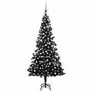 Árbol de navidad preiluminado con luces y bolas negro 210 cm v7647 Vetonek