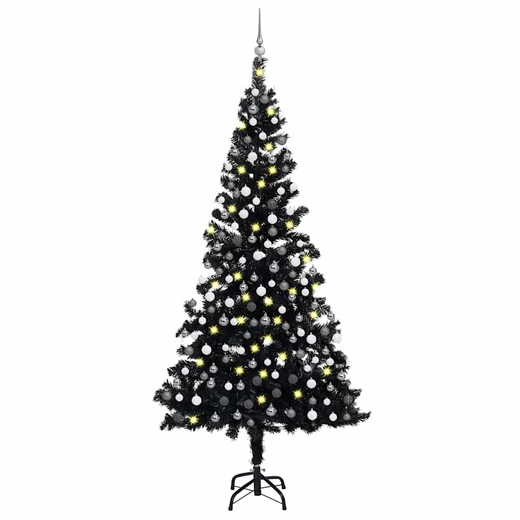 Árbol de navidad preiluminado con luces y bolas negro 210 cm v7647 Vetonek