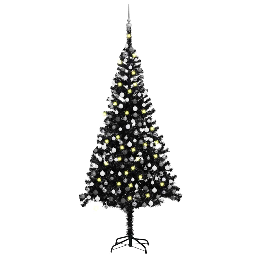 Árbol de navidad preiluminado con luces y bolas negro 240 cm v7654 Vetonek