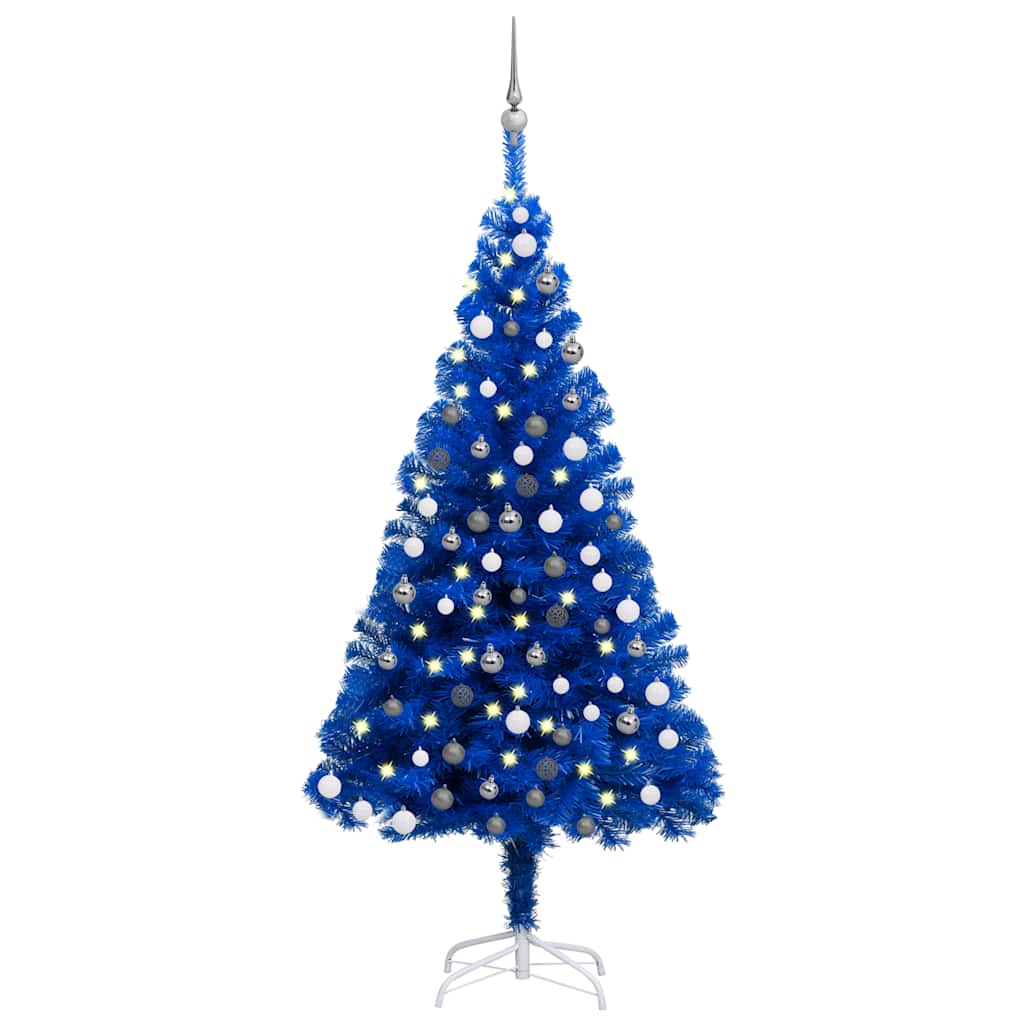 Árbol de navidad preiluminado con luces y bolas azul 150 cm v7678 Vetonek