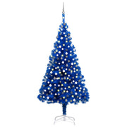 Árbol de navidad preiluminado con luces y bolas azul 210 cm v7692 Vetonek