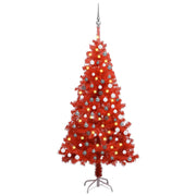 Árbol de navidad preiluminado con luces y bolas rojo 150 cm v7722 Vetonek