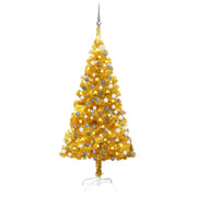 Árbol de navidad preiluminado con luces y bolas dorado 150 cm v7777 Vetonek