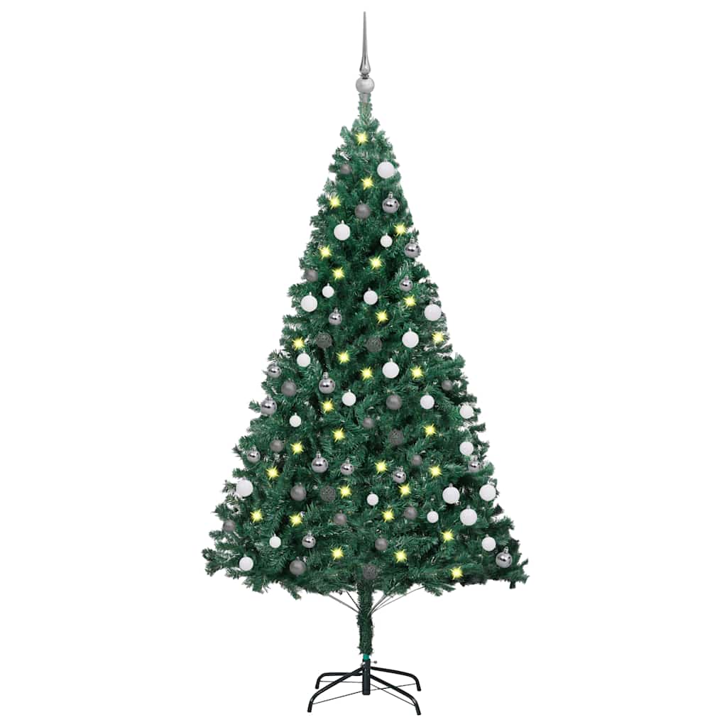 Árbol de navidad preiluminado con luces y bolas verde 120 cm v7937 Vetonek