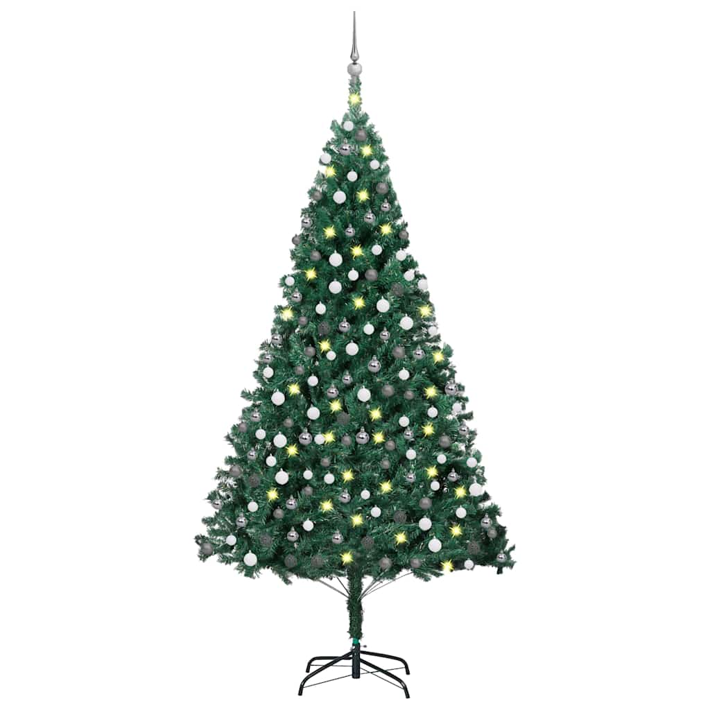 Árbol de navidad preiluminado con luces y bolas verde 210 cm v7968 Vetonek