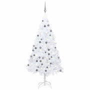 Árbol de navidad preiluminado con luces y bolas blanco 120 cm v7982 Vetonek