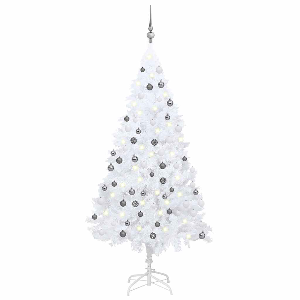 Árbol de navidad preiluminado con luces y bolas blanco 120 cm v7982 Vetonek