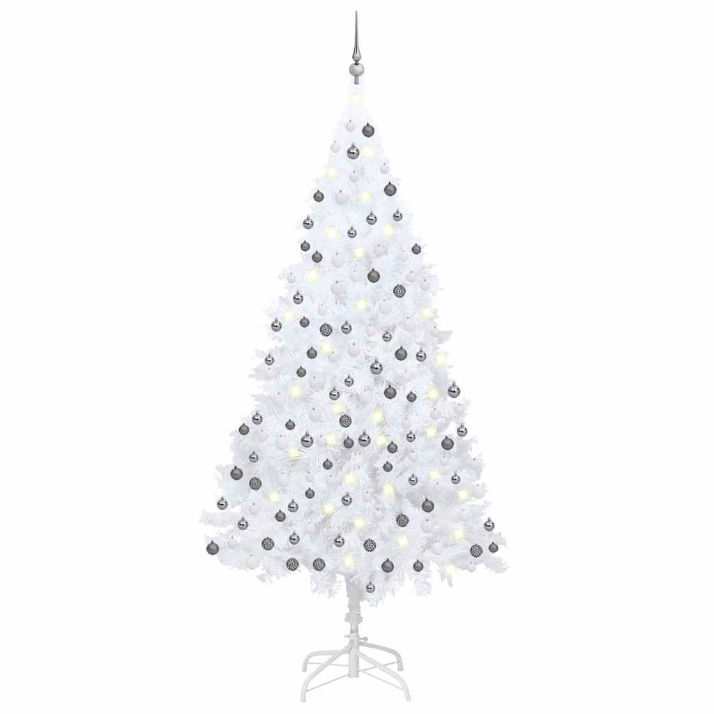 Árbol de navidad preiluminado con luces y bolas blanco 210 cm v8019 Vetonek