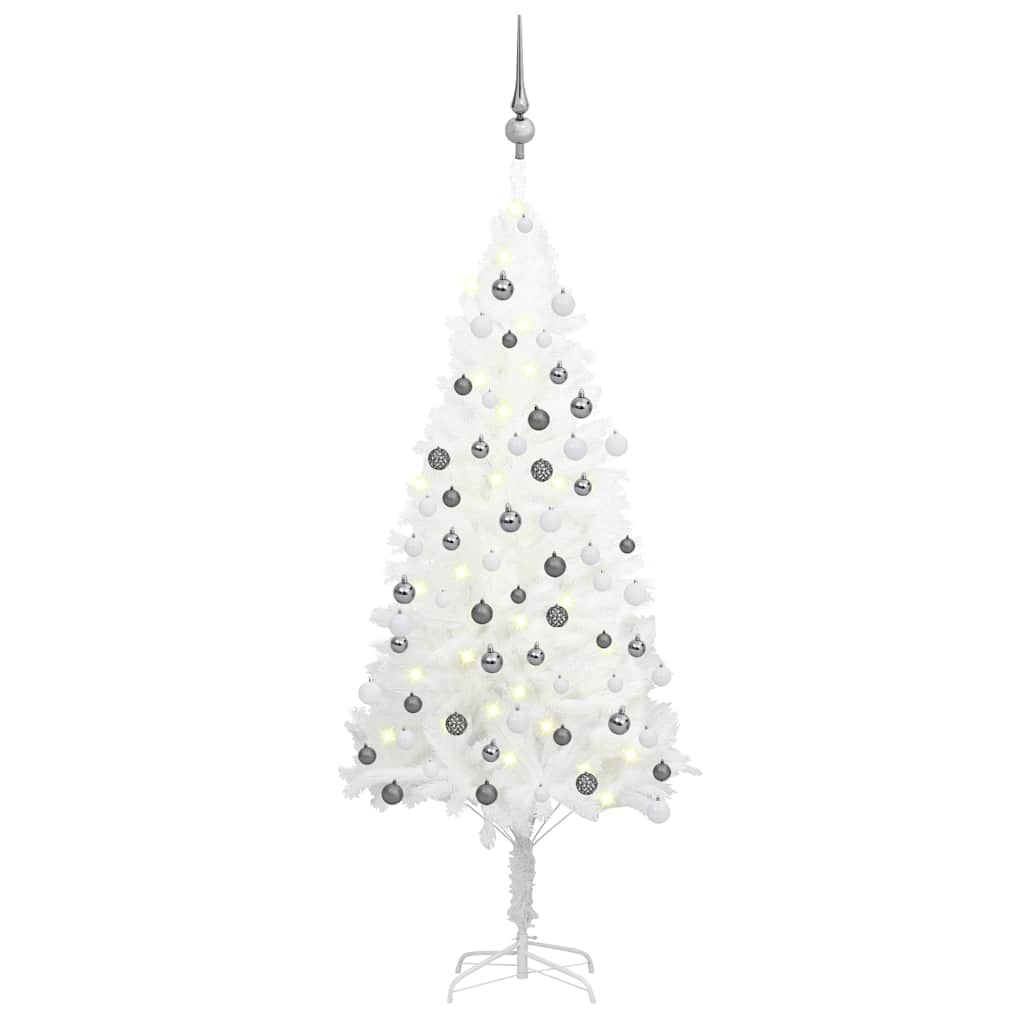 Árbol de navidad preiluminado con luces y bolas blanco 120 cm v8057 Vetonek