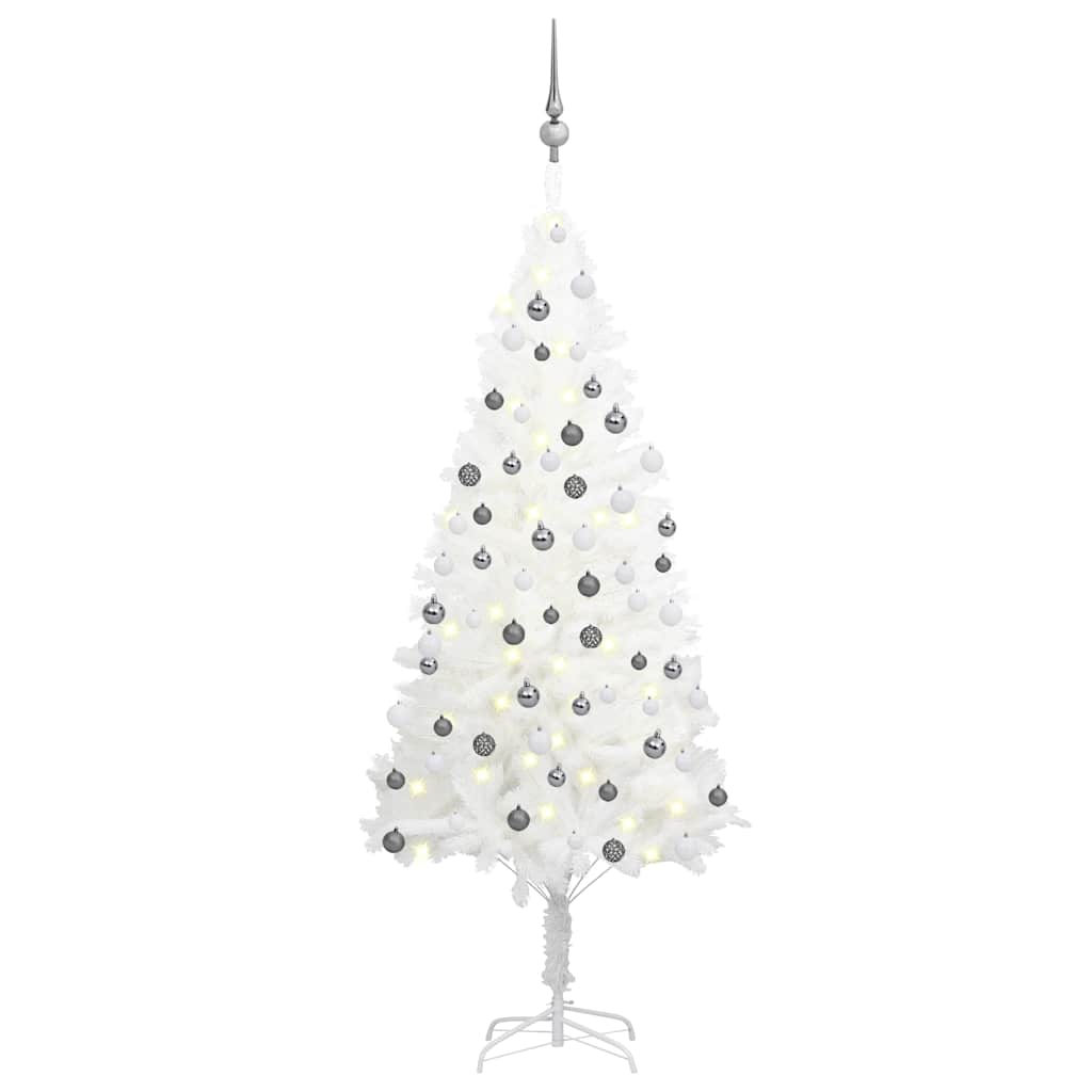 Árbol de navidad preiluminado con luces y bolas blanco 150 cm v8064 Vetonek