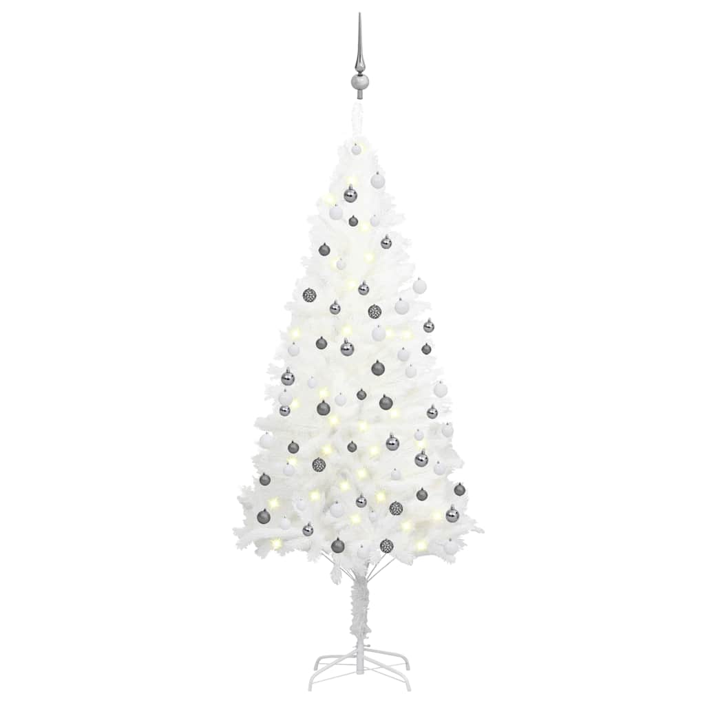 Árbol de navidad preiluminado con luces y bolas blanco 180 cm v8071 Vetonek
